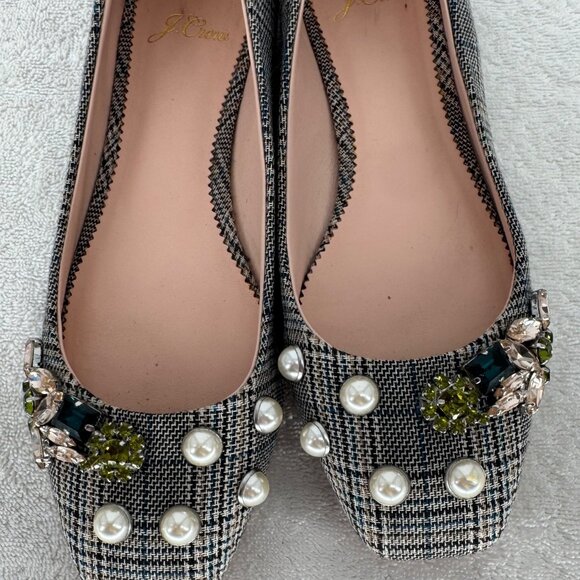 J.Crew Embellished Plaid Sally Poppy Ballet Flats With Pearl & Gem Accents - Picture 5 of 7